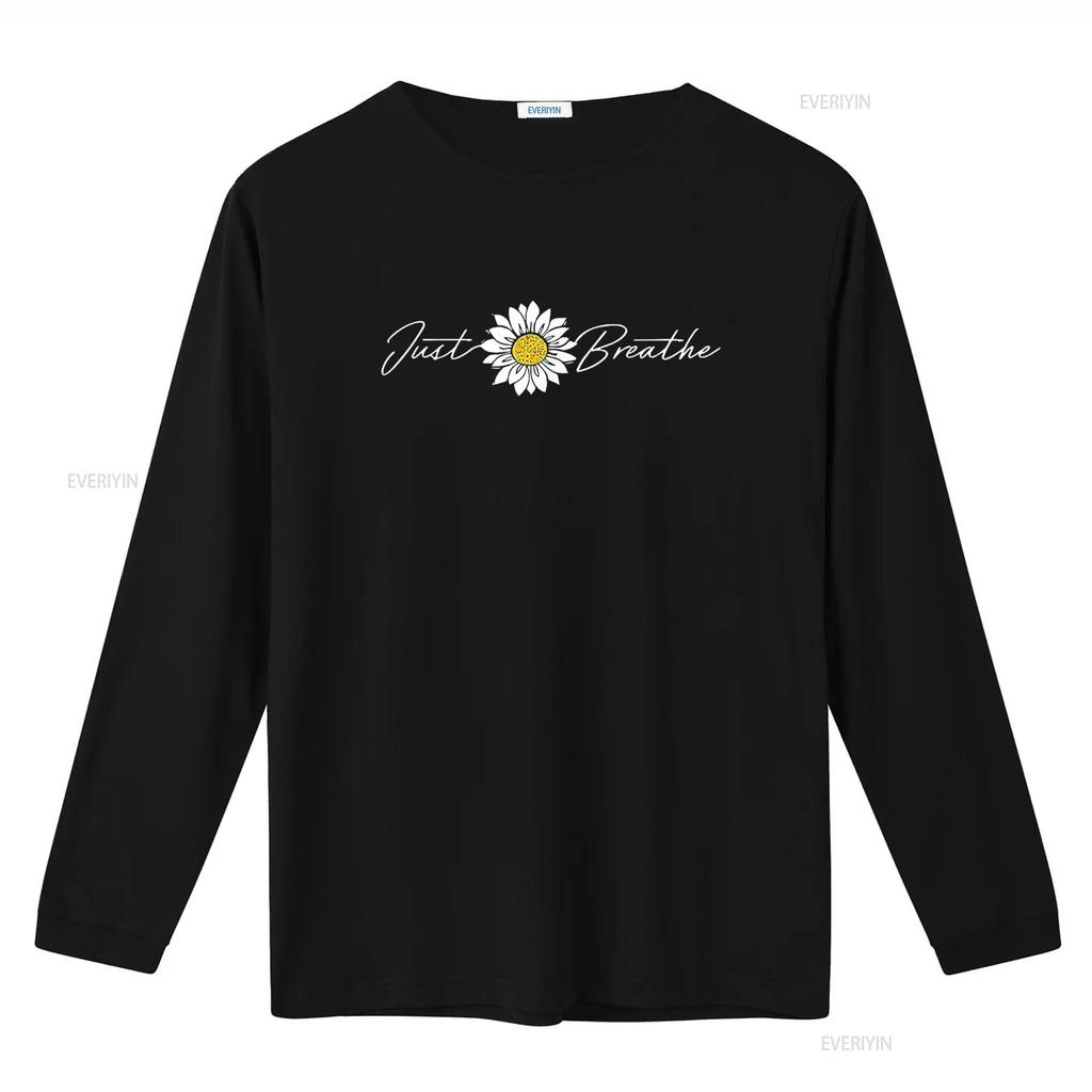 Just Flower Breathe Meditation T Shirt Vintage Washed Streetwear Casual Homme Slightly Comfortable Stretched Unisex Soft