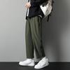 Summer Thin Ice Silk Straight-leg Pants for Work, Men's Loose Nine-point Pants, Solid Color Wide-leg Casual Pants