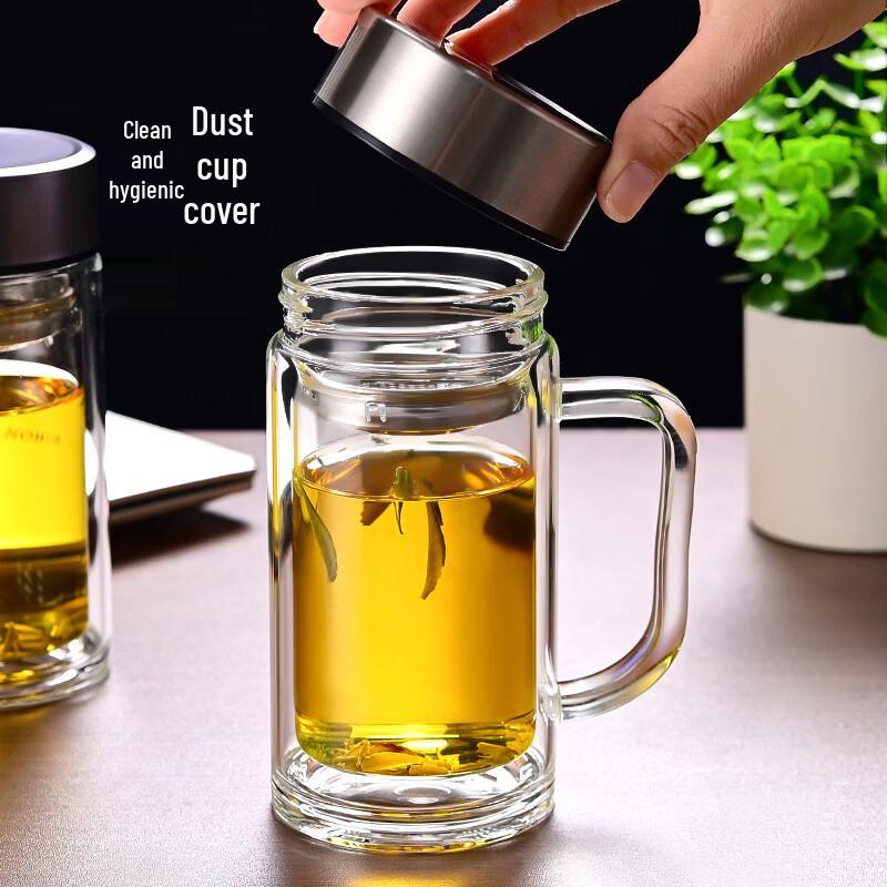 Shui Yi Bei Double Wall Glass Mug with Handle, 380ml