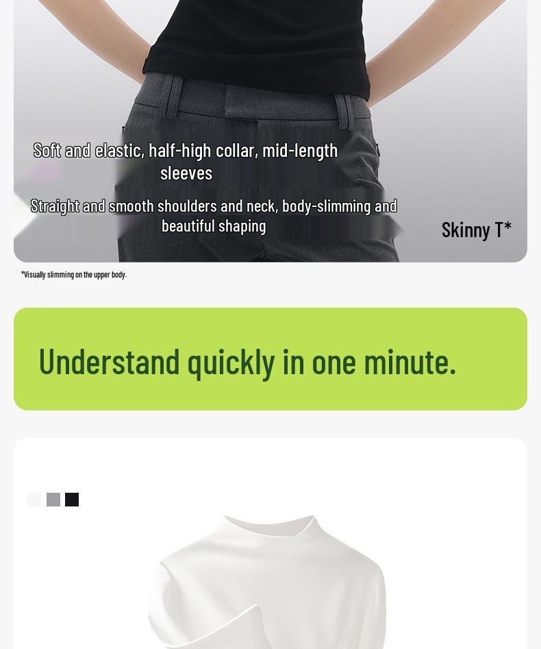Cotton's Aesthetics Slim-fit Women's High-neck Short-sleeve Versatile Drop Shoulder Top