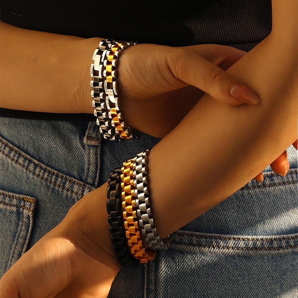 Men's Hip-Hop Minimalist Gold-Plated Titanium Chunky Chain Bracelet