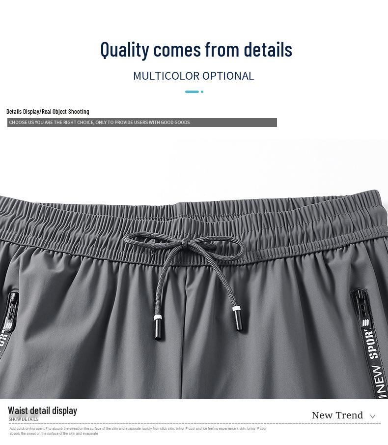 Pantaloni de vară pentru bărbați din mătase de gheață, elastici, respirabili - Ușori, cu manșete pentru alergare, drumeții și ținută casual.