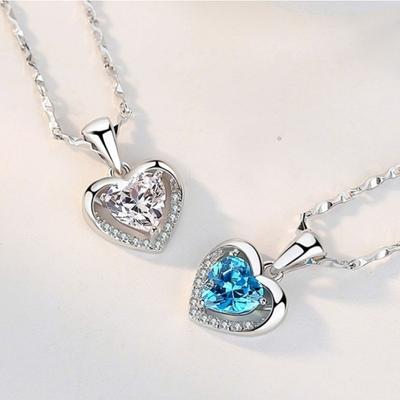 S925 Sterling Silver Pendant Women's Ocean Heart Love Pendant Bone Chain Pendant Necklace for Women