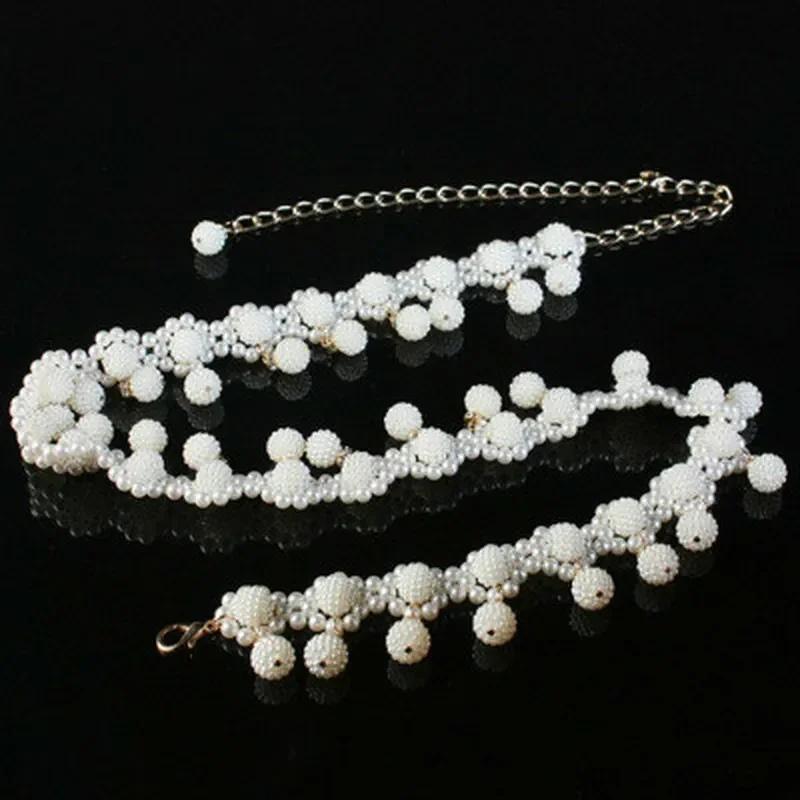 Summer Fashion Ladies Woven Pearl Waist Chain Beads Dance Belt Daily Wedding Dress Waist Chain Jewerly Accessorie For Women Gift