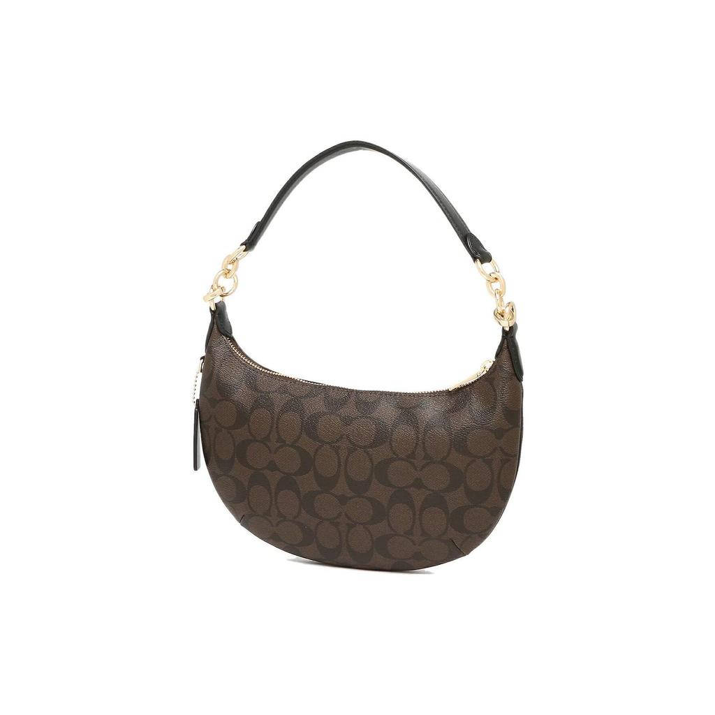 Coach Payton 28 Classic Monogram Zipper Closure Coated Canvas And Leather Half Moon Shoulder Bag Women shoulder bag Dark-Brown CE620-IMAA8
