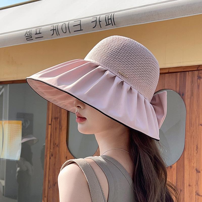 Sun hat children summer hollow breathable bow bucket hat outdoor travel UV protection face hat