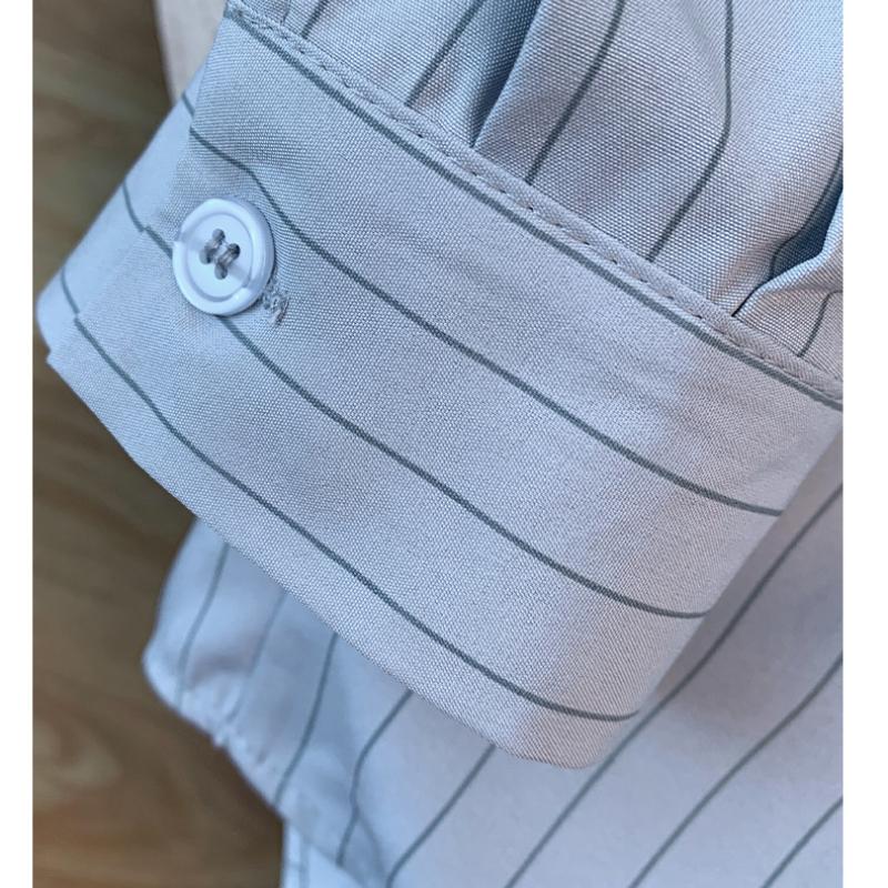 Large Spring Irregular Striped Drawstring Shirt with A Niche and Lazy Design, Loose and Beautiful Long Sleeved Shirt