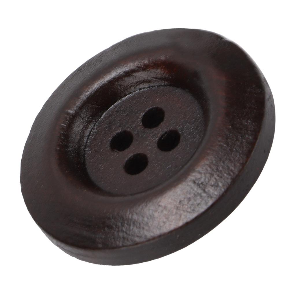 50pcs Dark Brown 4 Hole Buttons Wide Edge Sewing Buttons Craft Wooden Buttons  DIY Craft