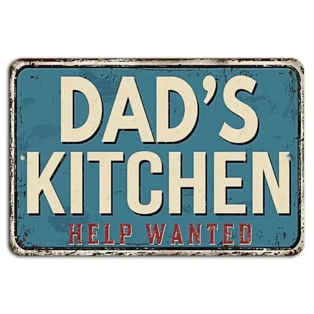 Dads Kitchen Help Wanted Sign Blue Rustic Cooking Enthusiasts Decor 20x30cm