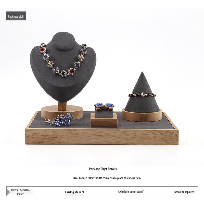 Solid Wood Jewelry Display Stand for Earrings, Rings, and Necklaces with Jade Tray