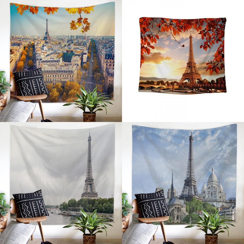Nordic Paris Eiffel Tower Landscape Polyester Tapestry For Renting House Renovation Student Dormitory Wall Background Hanging Cloth