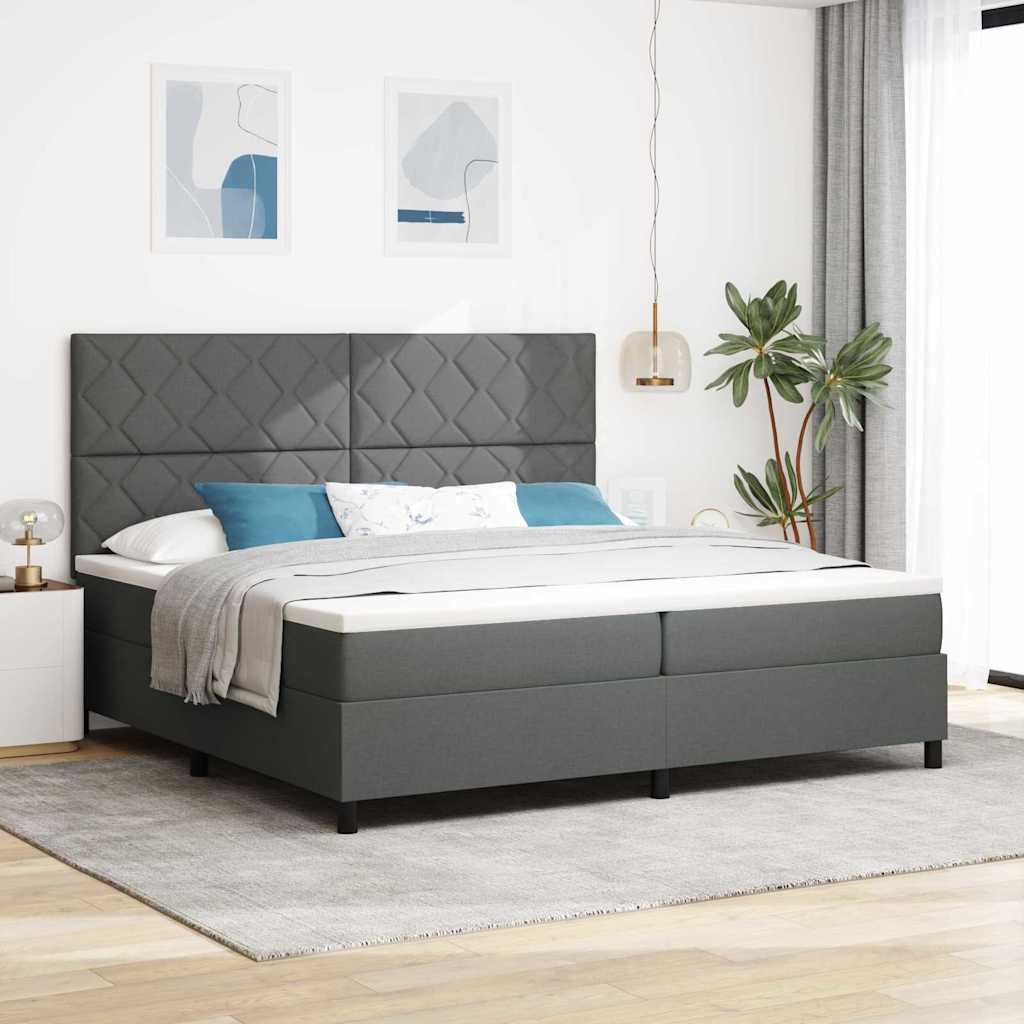 Box Spring Bed with Headboard Dark Gray 200 x 200 cm Fabric