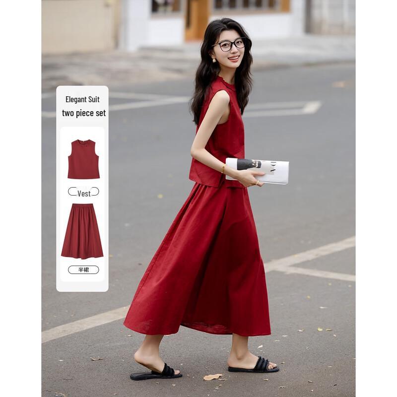 Demana Linen Blend Sleeveless Top & Ruffle Skirt Set