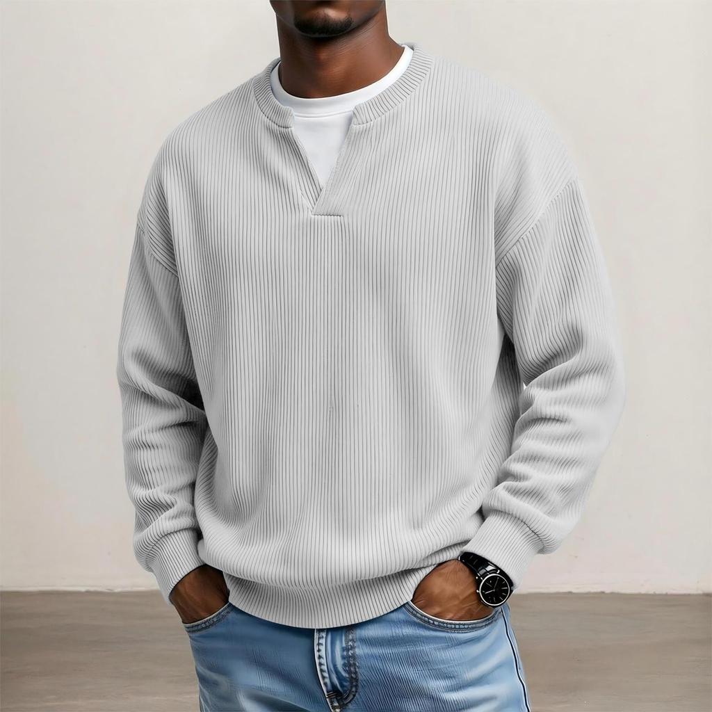 Herren V-Ausschnitt Cord Trainings sweatshirt Lässiger Langarm Pullover Top für Herbst und Winter