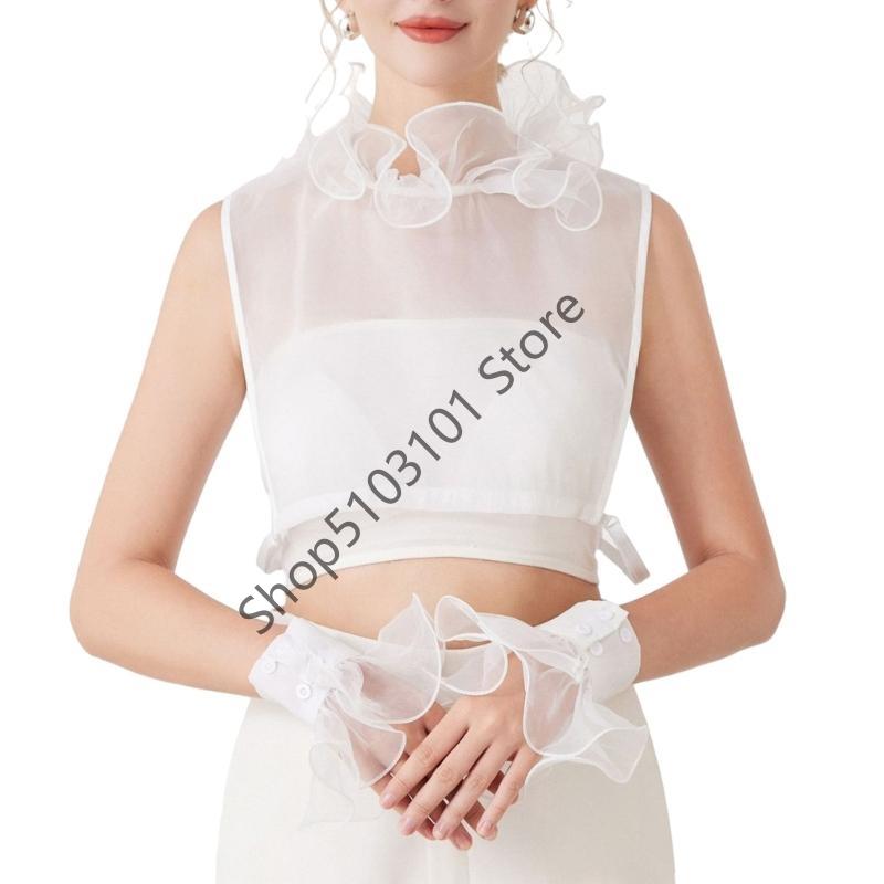 Elegant Detachable Cuffs Lace Collar And Arm Sleeve Set For Women Ruched False Cuffs Sweater Blouse Wrist Warmers