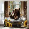 Fun Bathing Bubble Bear Animal Print Shower Curtain, Polyester Shower Curtain With Hooks For Bathroom Decorative Shower Curtain