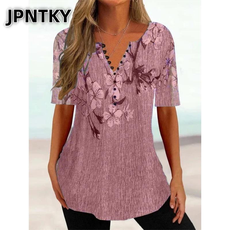 JPNTKY Bluse e Camicie Casual alla Moda da Donna a Maniche Corte con Scollo a V