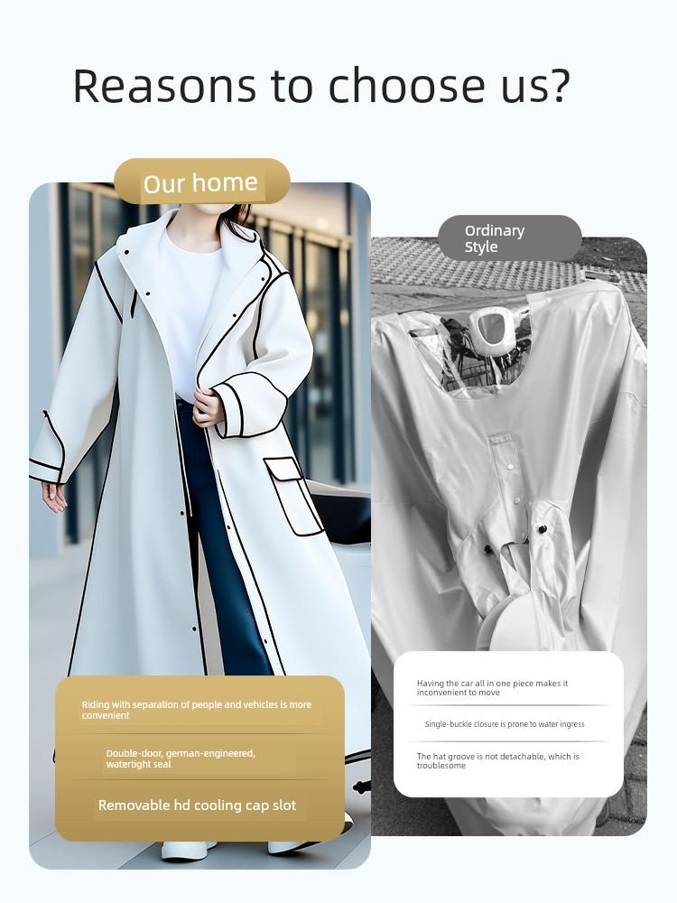 Electric Scooter Raincoat for Women, One-Piece Long Style, Full-Body Storm Protection, Adult Outdoor Riding Rain Poncho for Students