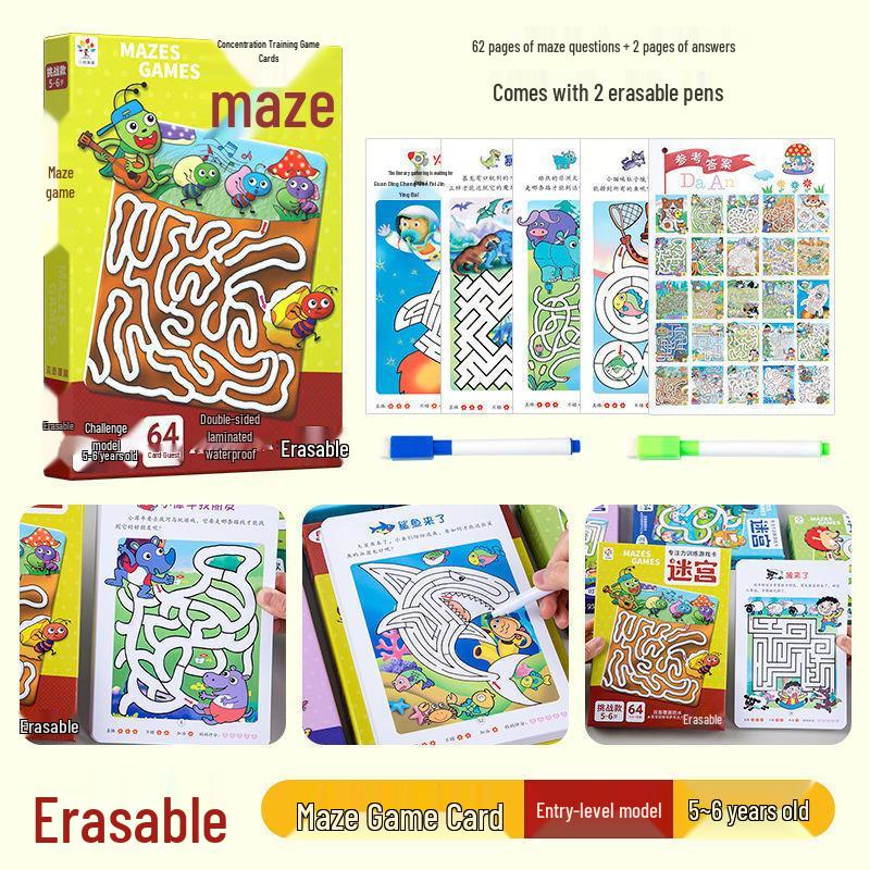 

Educational Maze Game Cards for Toddlers Aged 2-6: Reusable Concentration Training Toy
