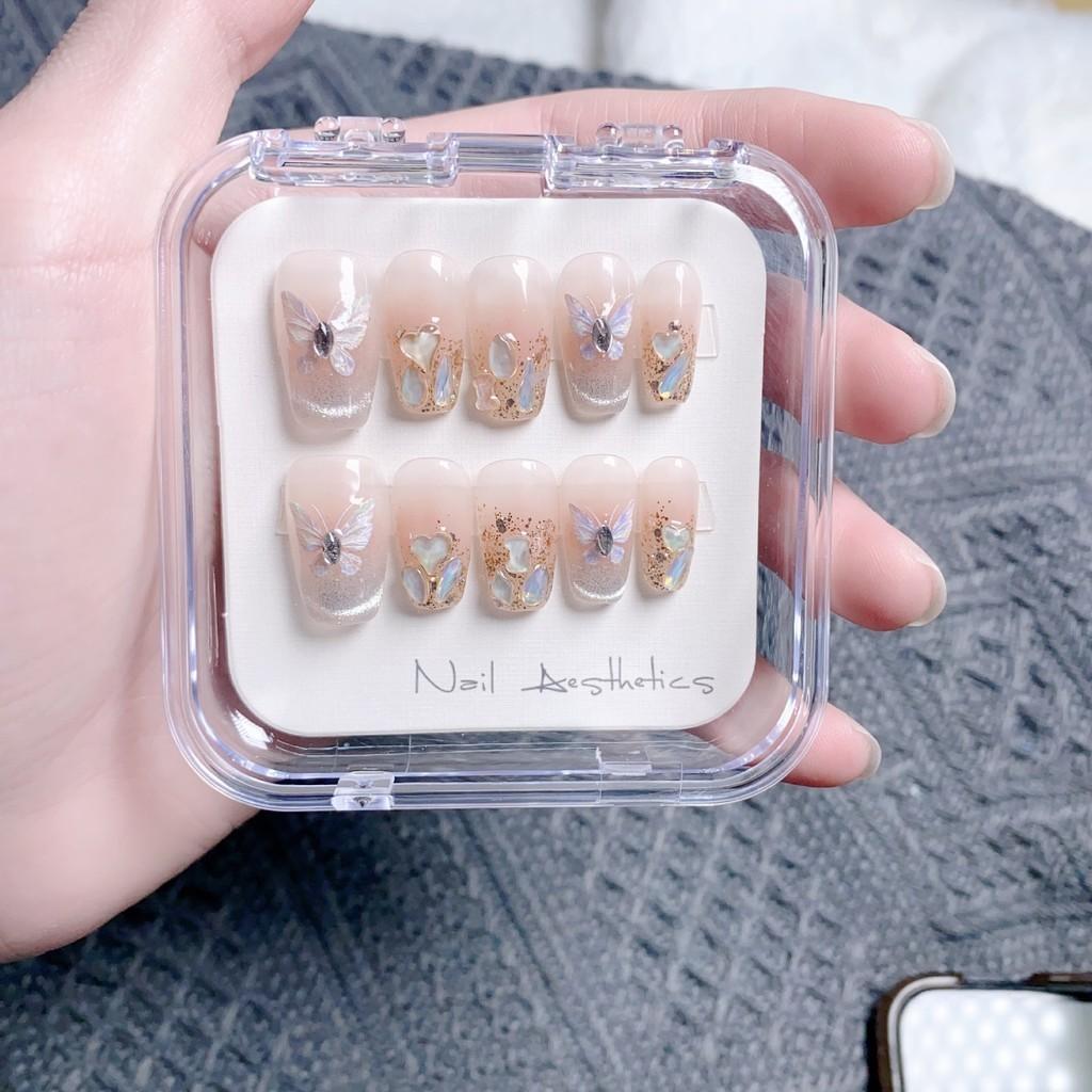 Nail Handmade Patch Cat Eye Butterfly Elf Nude Color Love Heart Gentle White