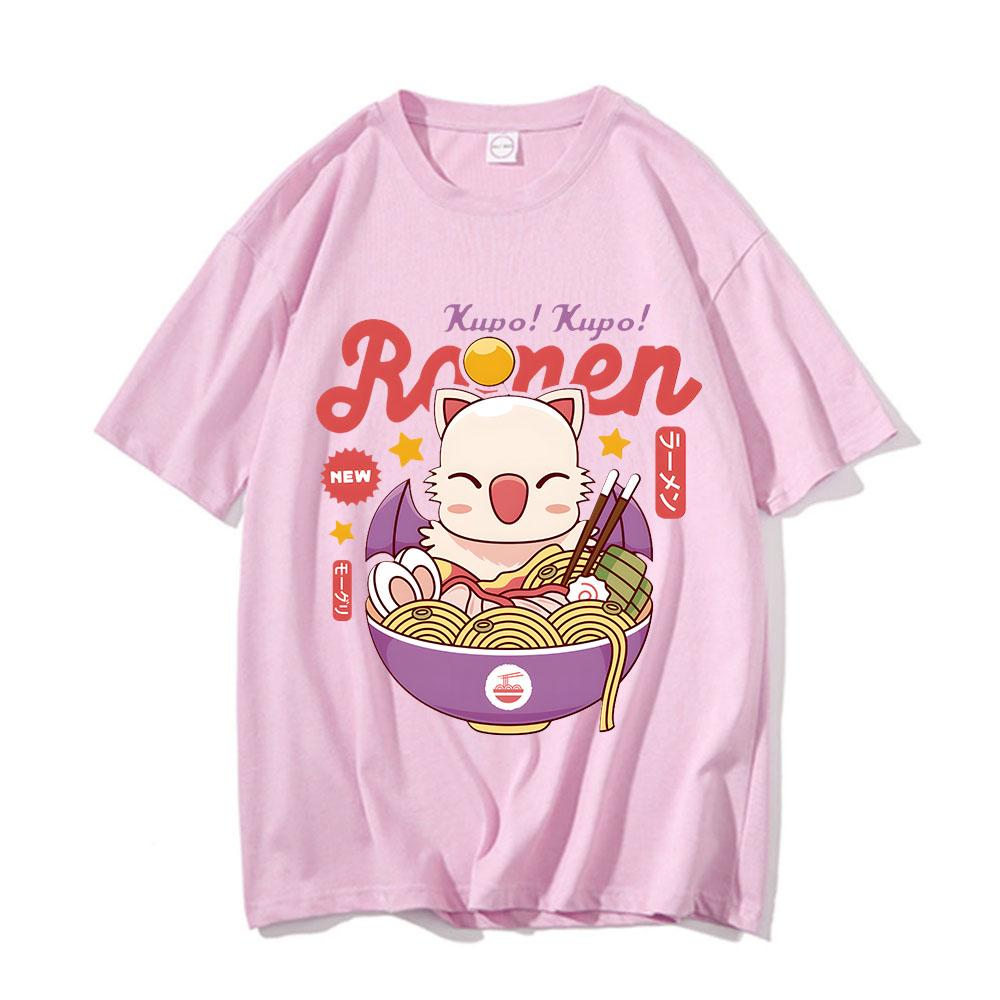 Moogle Kupo Ramen T-shirt Cute Cat Popular Shirt Men Short-Sleeve Streetwear Tshirt Summer Pure Cotton O-Neck Oversized Tops