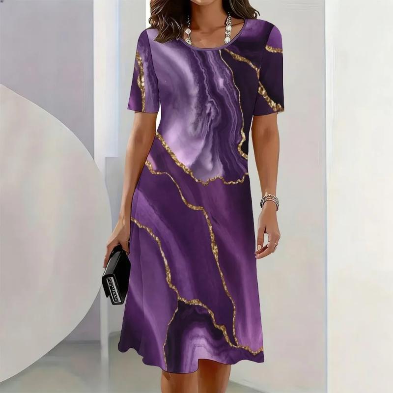 Fashion Women's Crew Neck Dress 3D Casual Color Printing Casual Dress