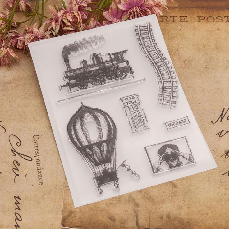 Train Transparent Stamp Railway Clear Stamp Seals Hot Air Balloon Silicone Stamp for Photo Album Scrapbooking Decoration