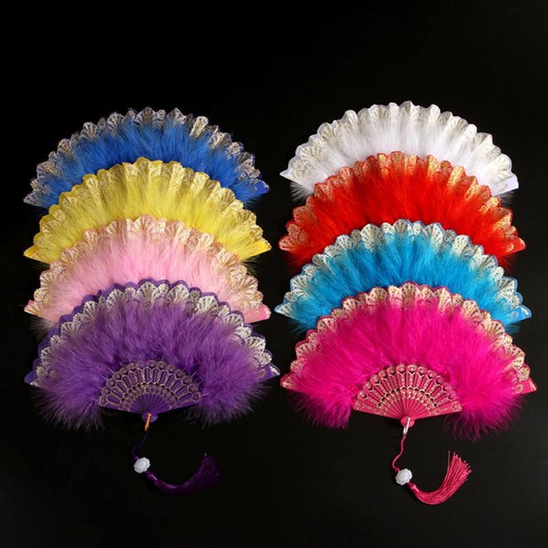 Feather Fan Wedding Hand Fans Folding Handheld Fan Manual Dancing Fans Home Decoration Photo Props Elegent Dancing Props