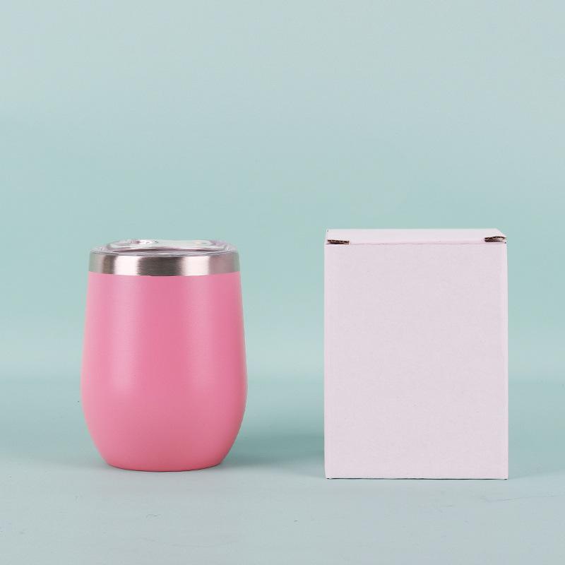 50pcs Custom 12oz double wall stainless steel wine tumbler insulated vacuum egg shape wine tumbler with sliding lids