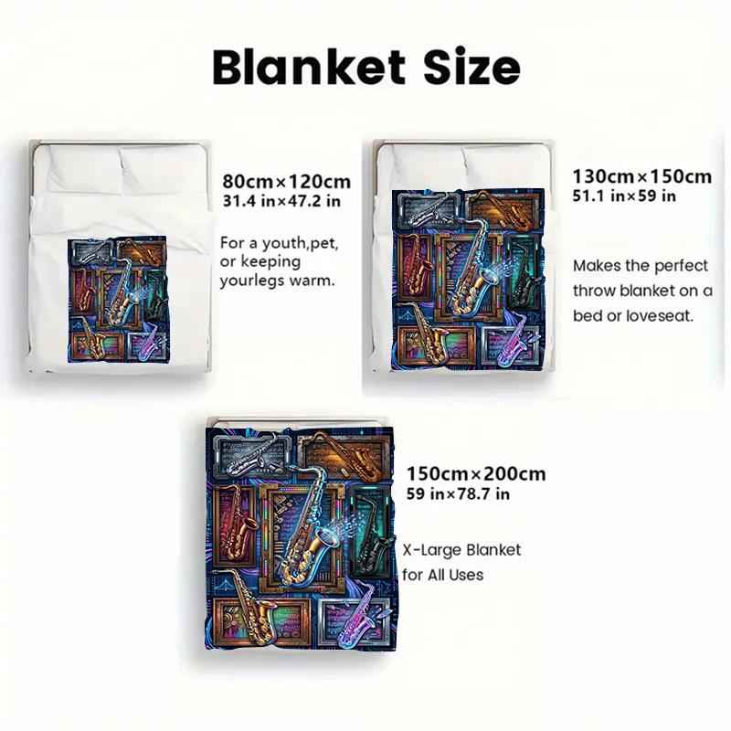 Saxophone Frames Notes 2D Flat Pattern Flannel Blanket, High Quality All Seasons, Home Decor, Warmth and Comfort, Perfect for Christmas Gifts.
