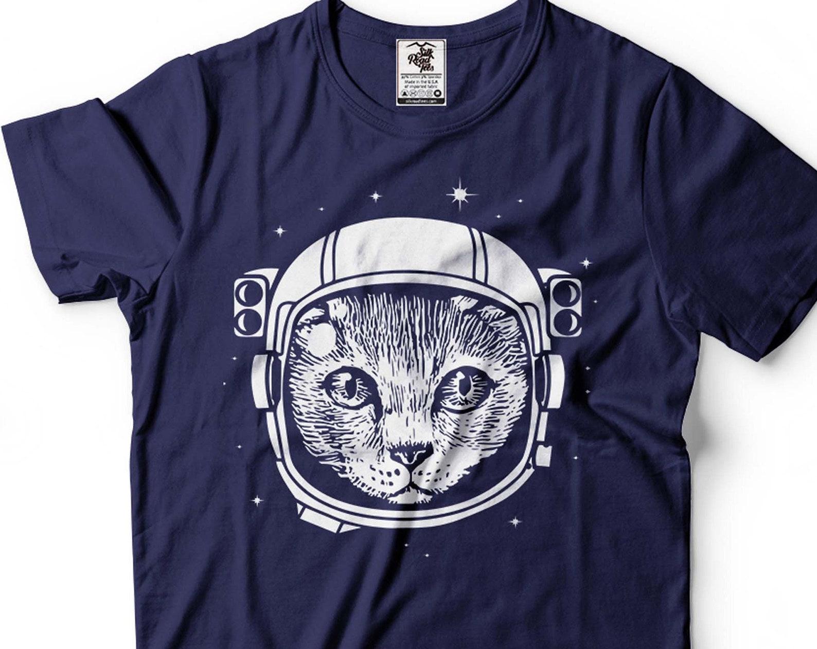 Mens Astronaut Cat T-Shirt: Funny Space Helmet Graphic Tee 2XL