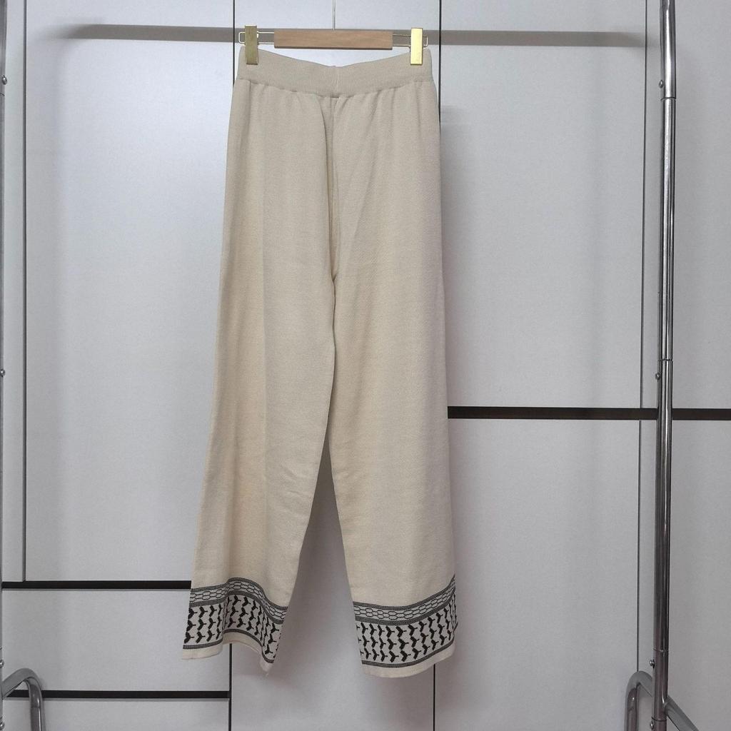Women's European Jacquard Three-Piece Set: Shawl Jacket, Knit Top, Wide-Leg Pants