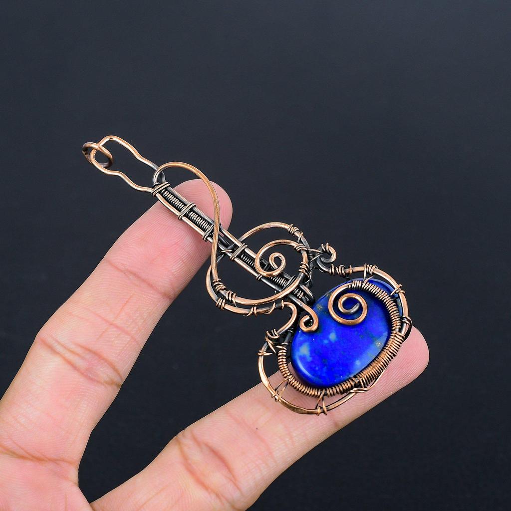 Lapis Lazuli Pendant Handmade Gemstone Jewelry, 999 Copper Wire Wrapped Pendant ,Unique Design Jewelry Pendant