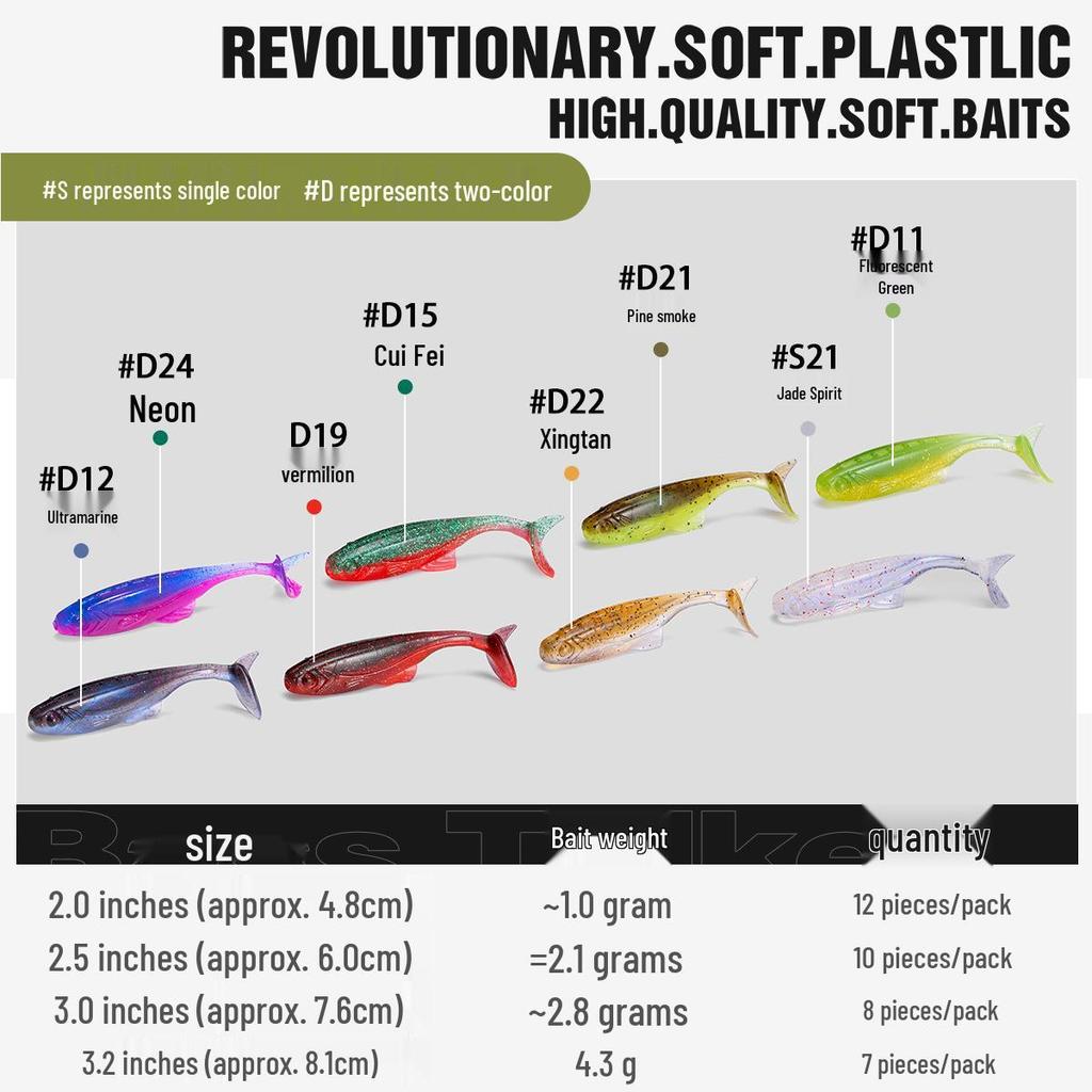 Floating Soft Bait T-Tail Lure with Lead Head Hook for Bass and Mandarin Fish Fishing Rig