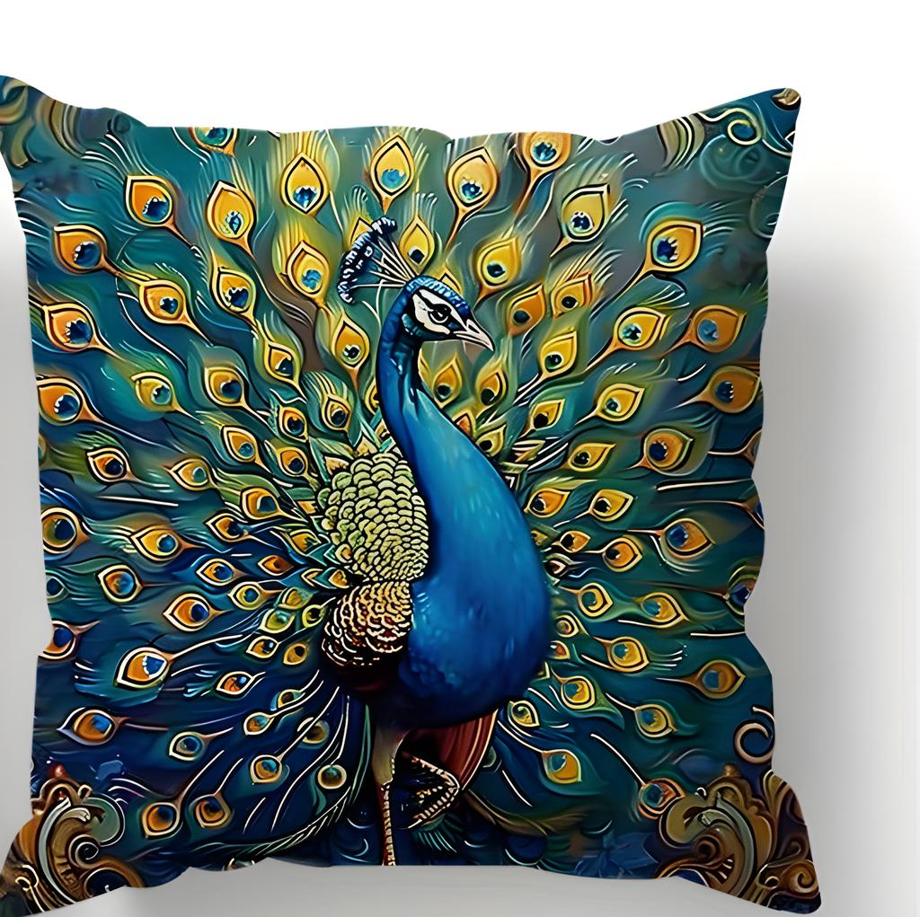 Vintage Peacock Oil Painting Pillowcases Flat Print, Machine Washable, Suitable For Decorating Living Rooms And Bedrooms