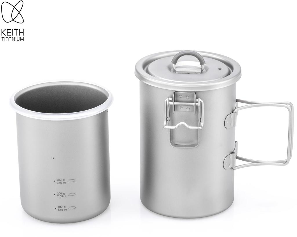 KEITH Pure Titanium Cookware 900ml Ultralight Durable Multifunctional Rice Suitable for Direct Flame and Outdoor Camping with Storage Bag Tableware,