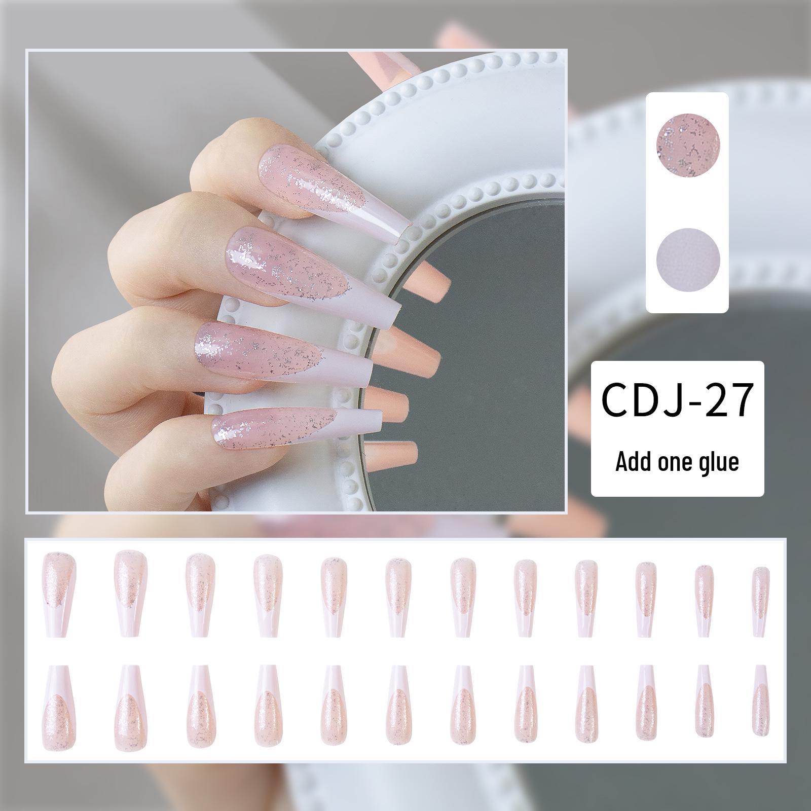 

24 Глиттерные Французские Длинные Балетные Ногти - Съемные и Носимые Советы для Нейл-арта (24 шт)