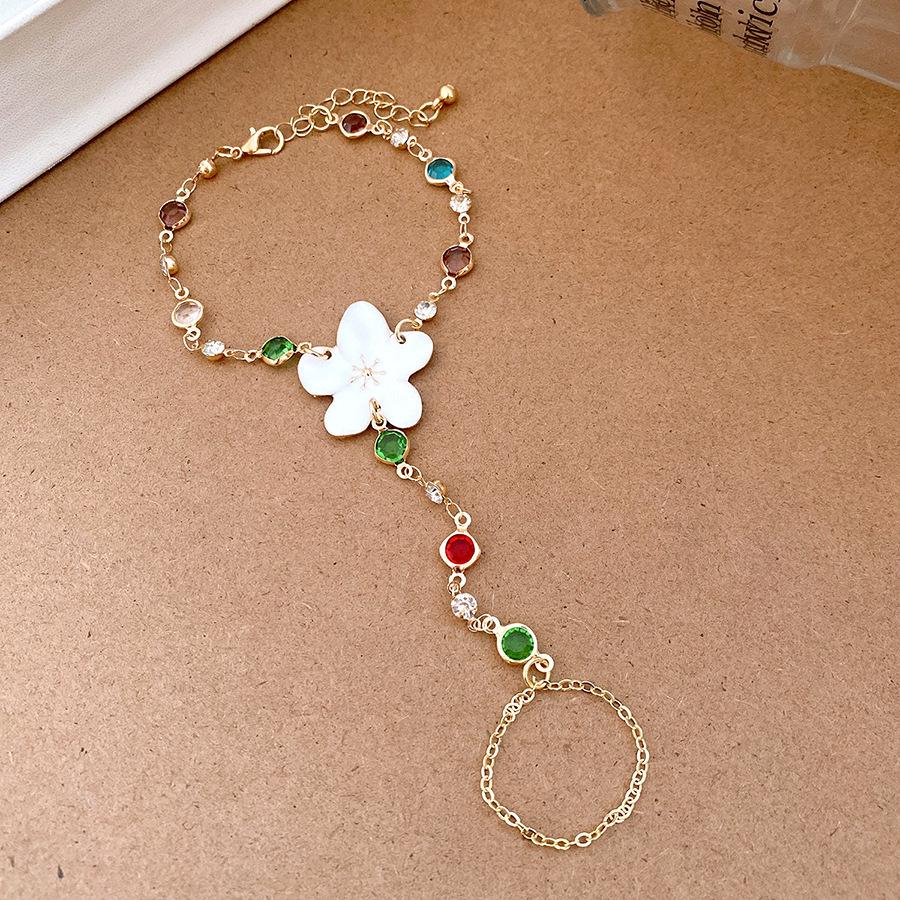 Versatile Floral Rhinestone Enamel Bracelet and Multi-Layer Necklace Set
