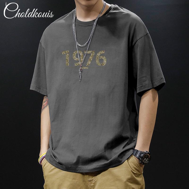

Хлопковая мужская летняя футболка с коротким рукавом в корейском стиле, модная, свободная и простая 3XL
