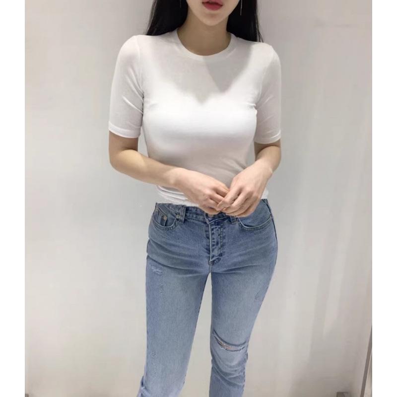 

Korean Style Women s Sexy Black Slimming Short-Sleeve T-Shirt One Size белый