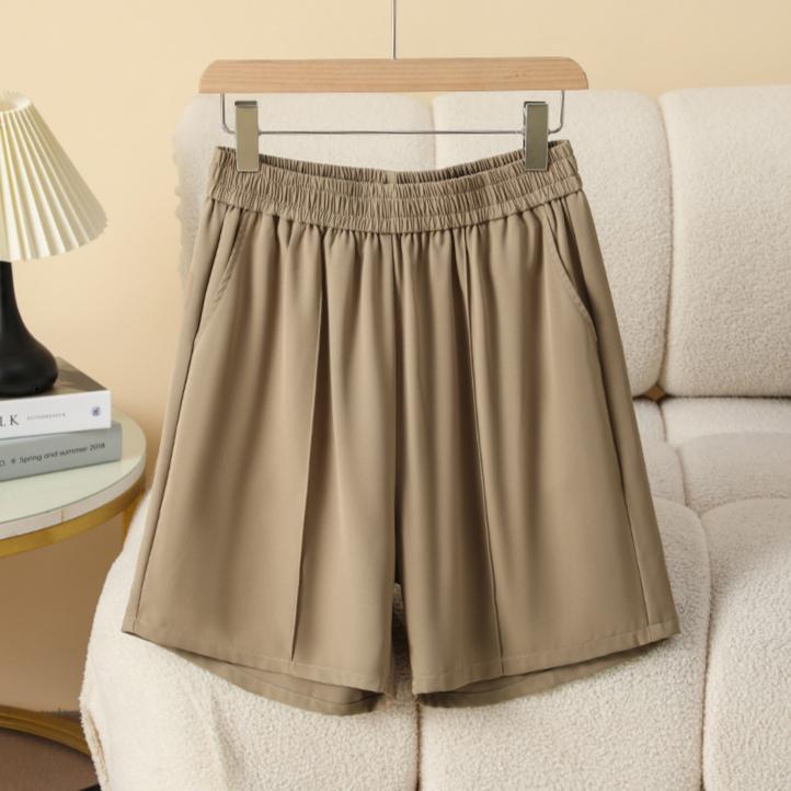 

DIMANAF 2025 New Plus Size Summer Pants Trousers Shorts Loose Casual Solid Basic Short Pants Women Capris Pants 3XL бежевый