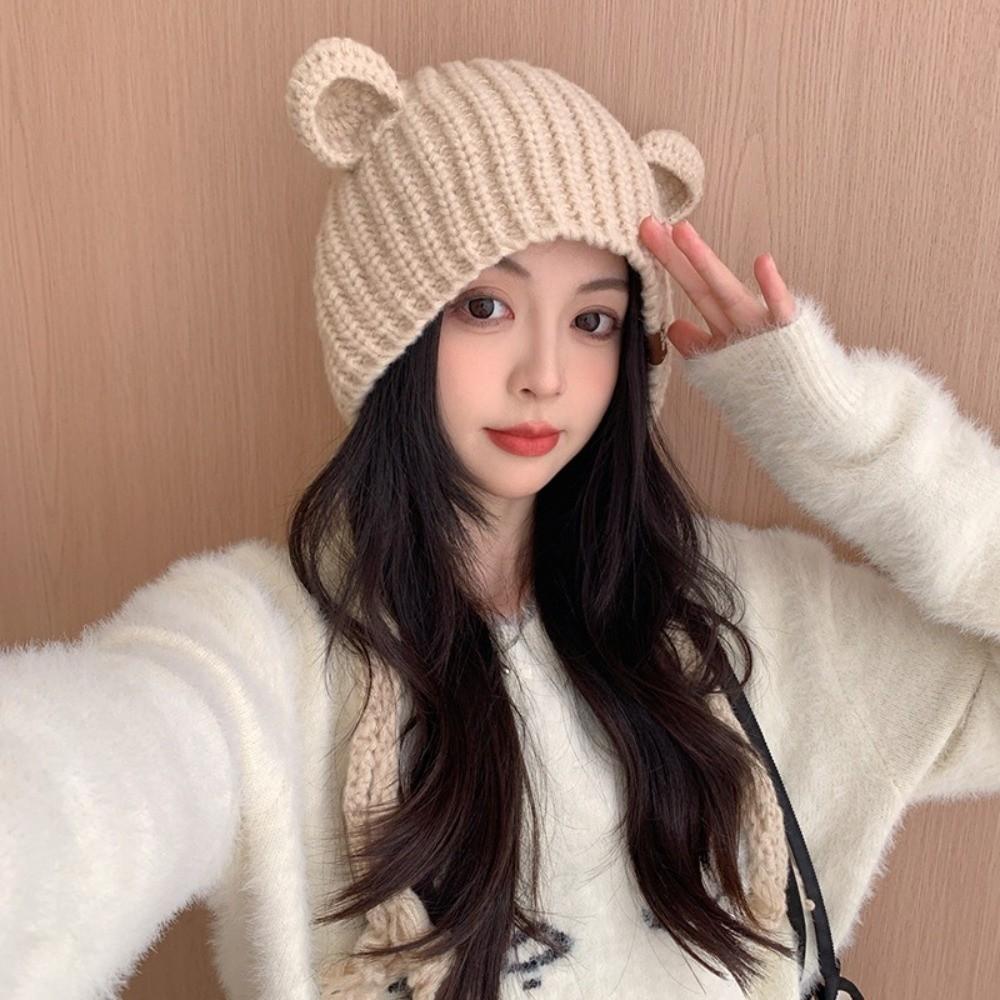 Einfarbige Strickmütze Ohrenschutz Ohrenwärmer Mütze Niedliche Ohrenschutzmütze Winter