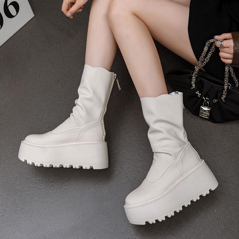 Fashion High Quality Women's Boots Round Toe Simple Ankle Boots for Women Solid Color Plus Wedge Shoes Fashion Luxury Women Boots