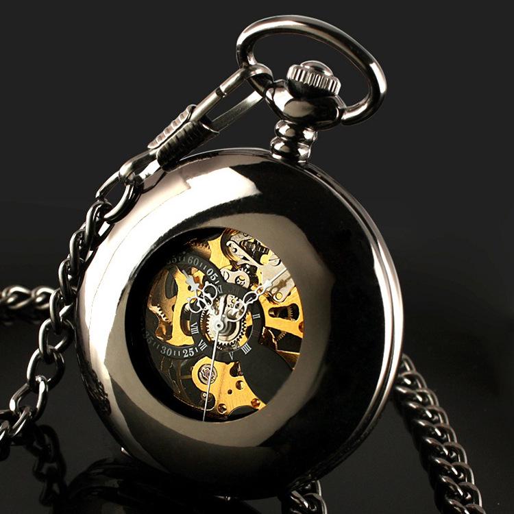 

Men s Retro Punk Hollow Tungsten Steel Mechanical Pocket Watch with Skeleton Movement