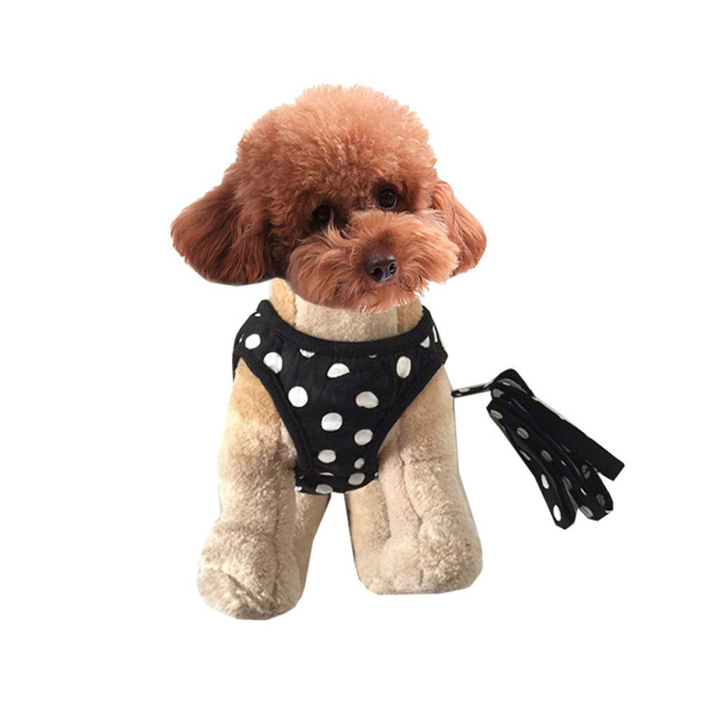 TARATI Pet Dog and Cat Harness with Polka Dot Adjustable 120cm Buffer Black Lead Set for Small Extra Small Small and Perfect for and M Pattern, Rope,