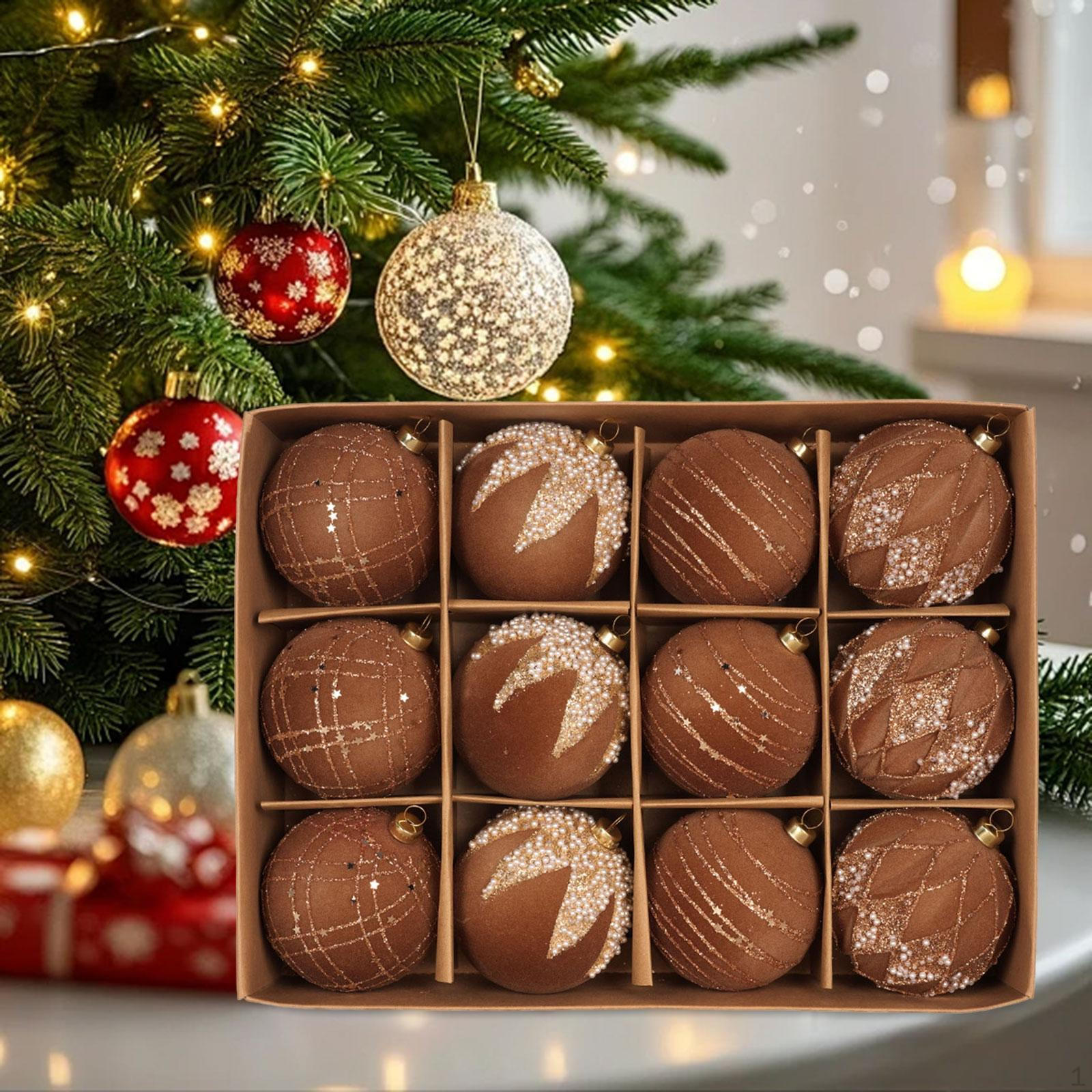 

Рождественские шары, елочные украшения, подвески-шармы, портативные подвесные украшения для елки для отеля 12 Pcs Coffee 6cm