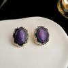 Retro oil painting flower earrings French super fairy purple oil drop earrings high-end earrings