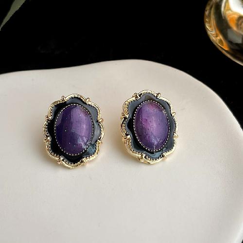 Retro oil painting flower earrings French super fairy purple oil drop earrings high-end earrings