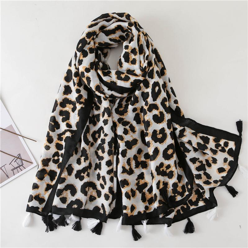 New Fashion  Lovely Pink Sexy Leopard Dot Tassel Viscose Shawl Scarf Lady High Quality Pashmina Stole Bufandas Muslim Hijab