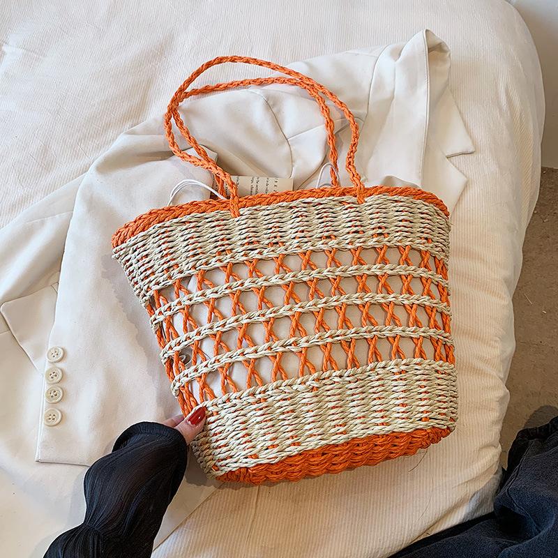 New Trendy and Fashionable Straw Vegetable Basket Beach Bag Shoulder Portable Large-capacity Women's Bag
